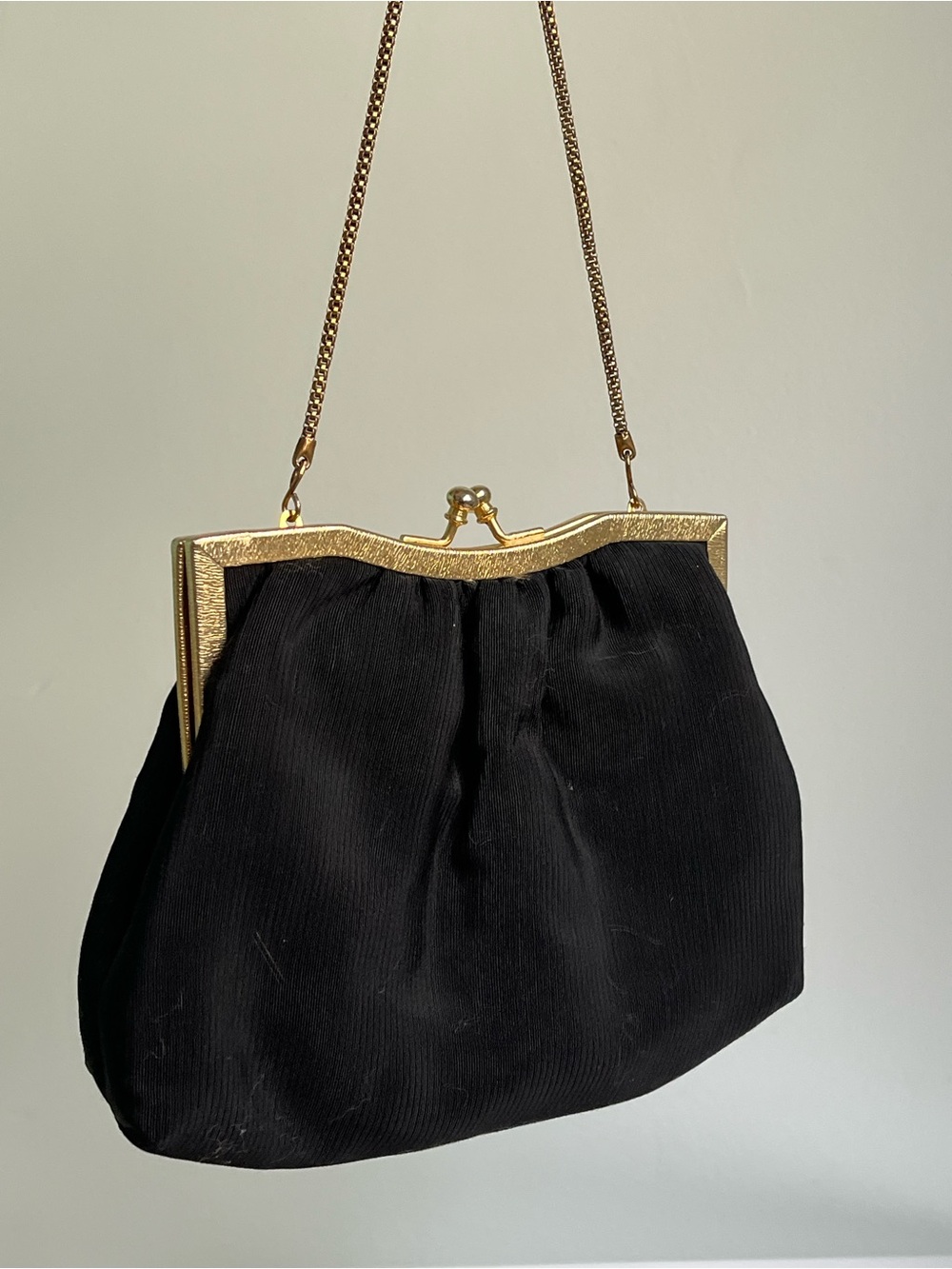 Vintage Goldco Elegant Black Evening Handbag Clutch Mini Purse Gold Toned Frame